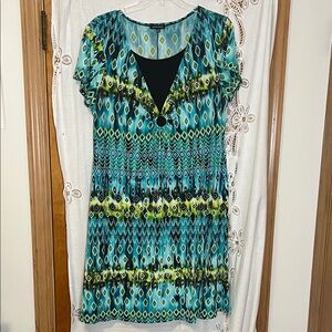 Notations Blue, Green, white geometric Patterned Dress size XL
